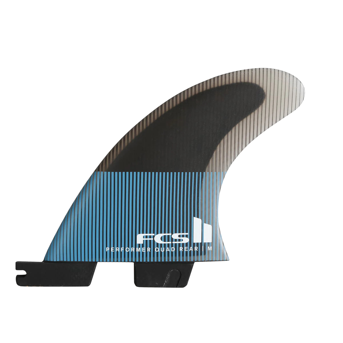 FCS II Performer Quad Fins - Performance Core: second official side fin view of the blue striped quad model