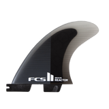 FCS II Reactor Tri Fins - Performance Core: charcoal and black fin with a translucent striped tip