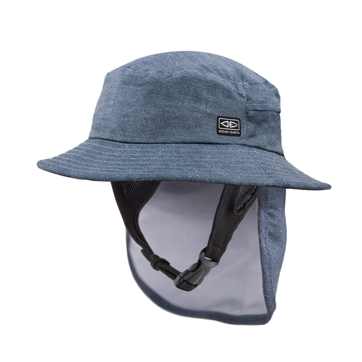 Ocean & Earth Indo Stiff Peak Surf Hat: Blue Marle stiff-peak hat with neck flap