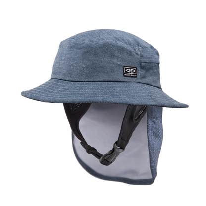 Ocean & Earth Indo Stiff Peak Surf Hat: Blue Marle stiff-peak hat with neck flap