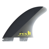 FCS II Mick Fanning PG Pro Tri Fin Set - Performance Glass: black and Acid Mick Fanning fin with yellow FCS lettering