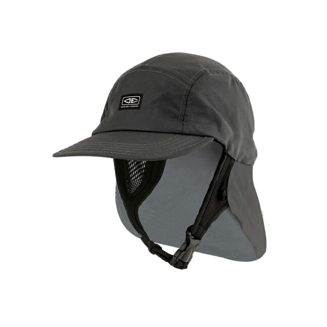Ocean & Earth Sumatra Legionnaire Surf Cap: Black Sumatra Legionnaire surf cap, front angle