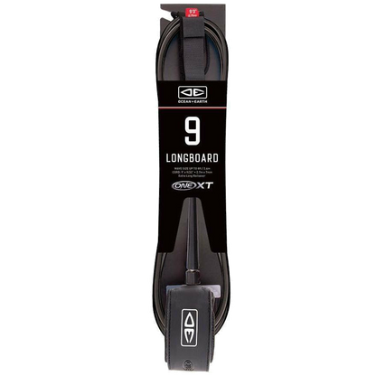 Ocean & Earth Longboard Premium One-XT Leash – 9 ft: Black packaged longboard leash