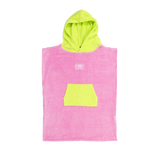 Ocean & Earth Toddler Hooded Poncho: Pink toddler poncho with Lime hood and pocket