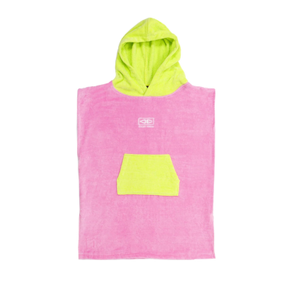 Ocean & Earth Toddler Hooded Poncho: Pink toddler poncho with Lime hood and pocket
