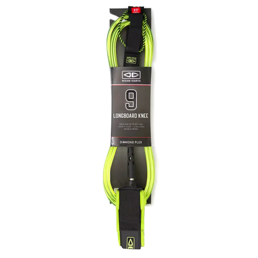 Ocean & Earth Diamond Flex Longboard Knee Leash – 9 ft: Lime packaged knee leash