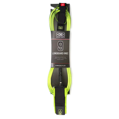 Ocean & Earth Diamond Flex Longboard Knee Leash – 9 ft: Lime packaged knee leash