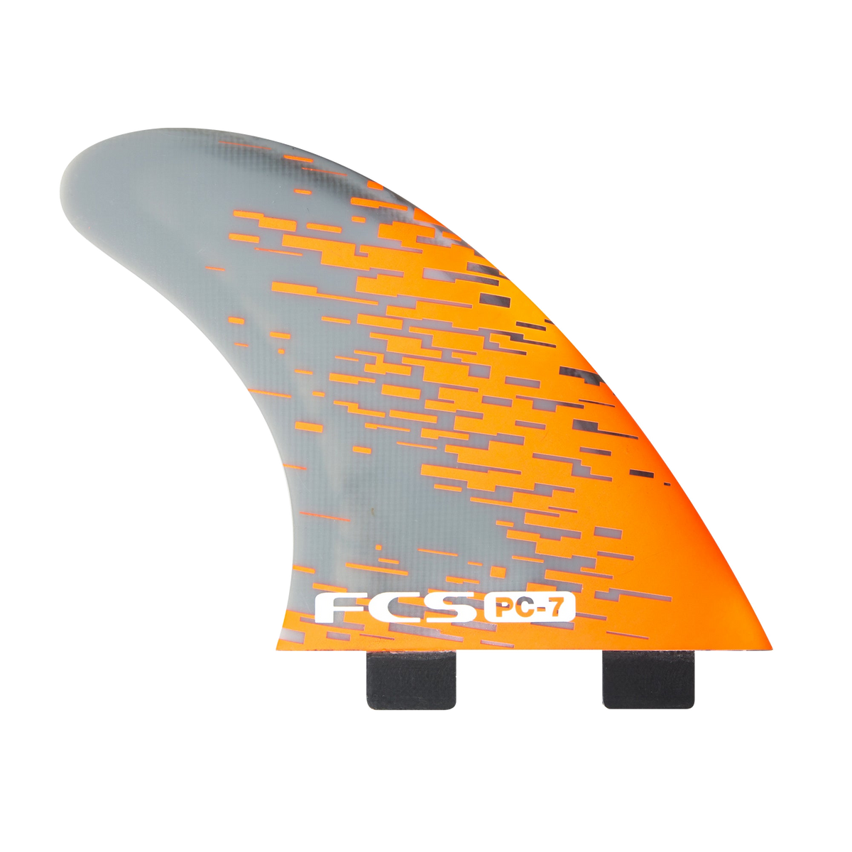 FCS PC-5 and PC-7 Tri Fins: pC-7 Large Orange Smoke side fin, profile view