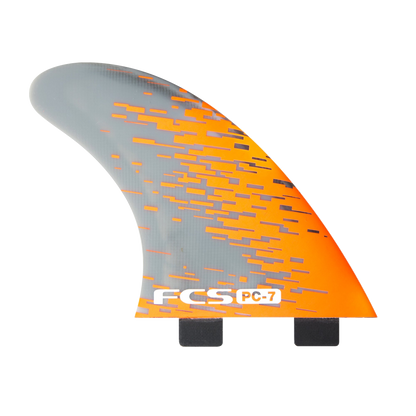 FCS PC-5 and PC-7 Tri Fins: pC-7 Large Orange Smoke side fin, profile view