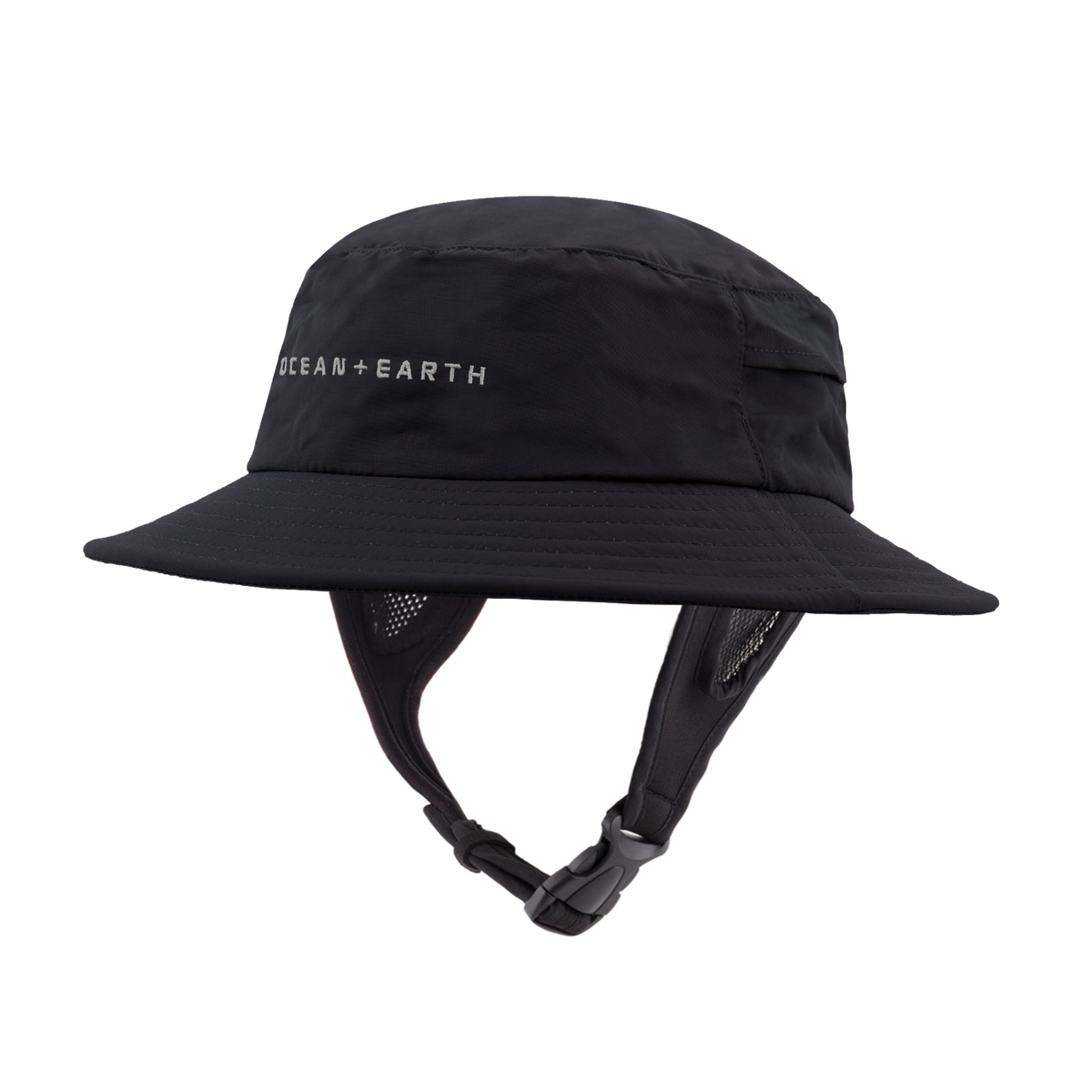 Ocean & Earth Bingin Soft Peak Surf Hat: Black soft-peak bucket hat, front view