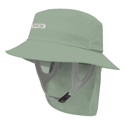 FCS Essential Surf Bucket Hat: iceberg Green bucket hat with ear pieces