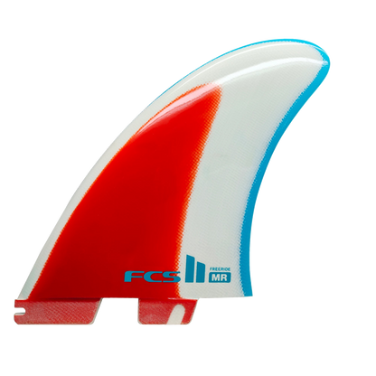 Red, white and blue face of the Mark Richards Freeride FCS II twin fin