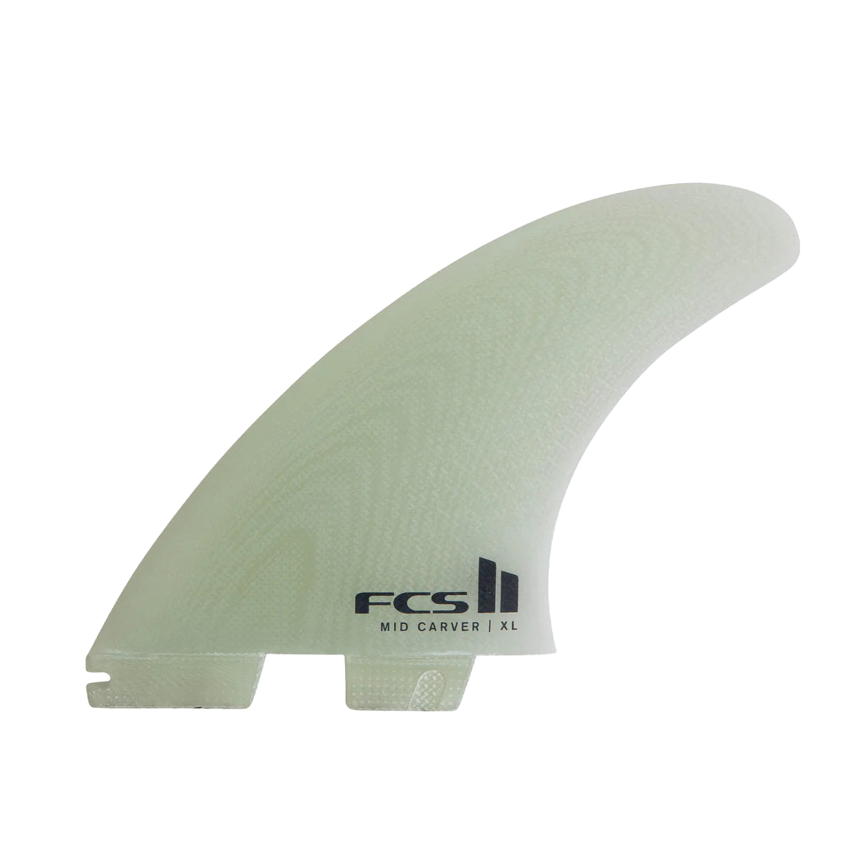 FCS II Mid Carver 2 + 1 Fin Set - Performance Glass: clear Mid Carver fin with FCS lettering
