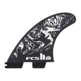 Black and white artwork on a Filipe Toledo PC AirCore fin, front view