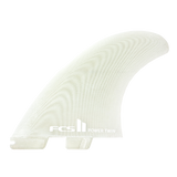 FCS II Power Twin + Stabiliser Fins - Performance Glass: clear Power Twin side fin with subtle wave pattern