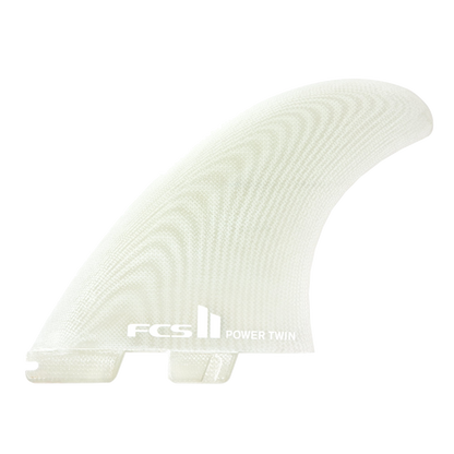 FCS II Power Twin + Stabiliser Fins - Performance Glass: clear Power Twin side fin with subtle wave pattern
