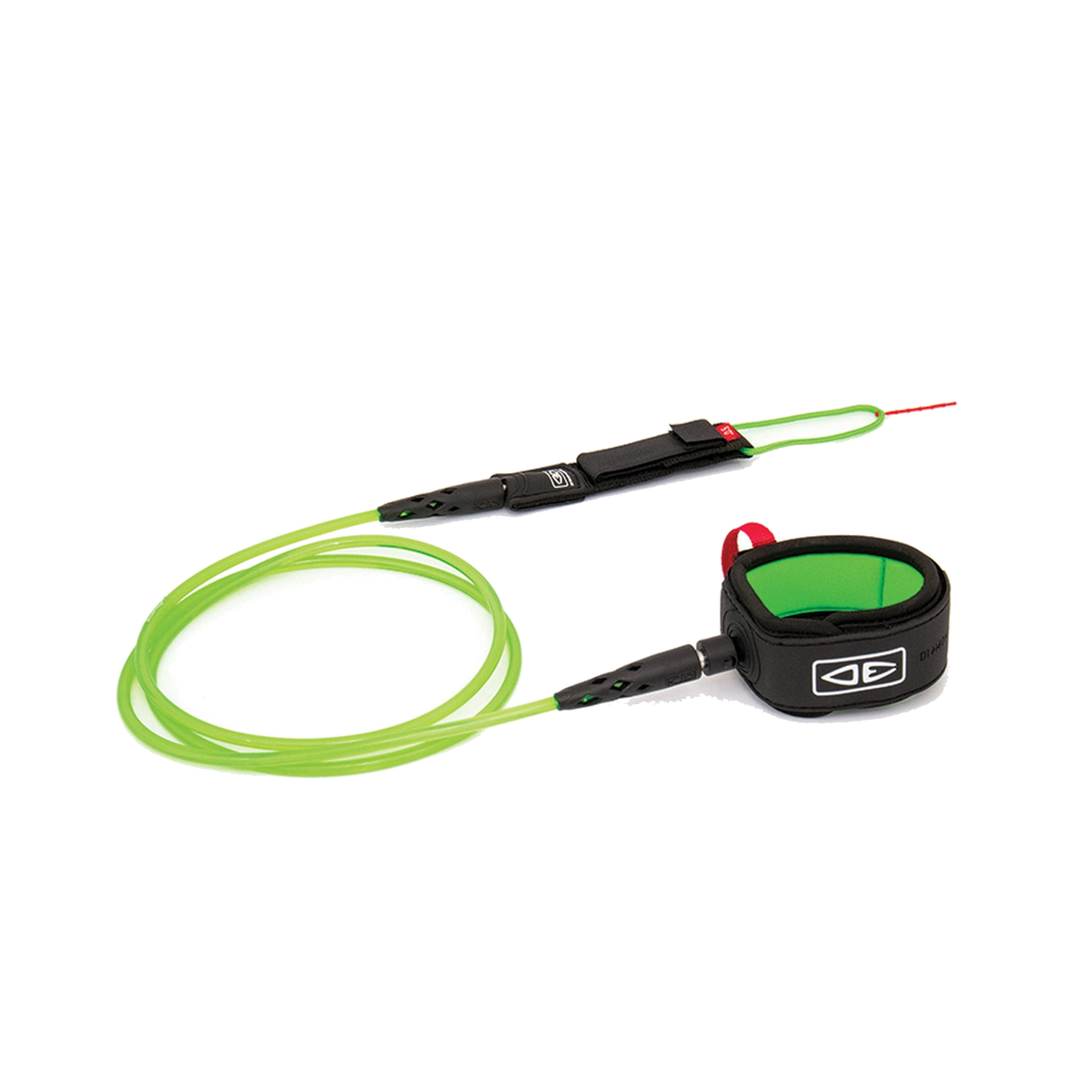 Ocean & Earth Diamond Flex Comp Leash – 5 ft: Lime leash in an uncoiled layout