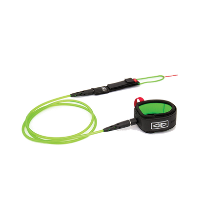 Ocean & Earth Diamond Flex Comp Leash – 5 ft: Lime leash in an uncoiled layout