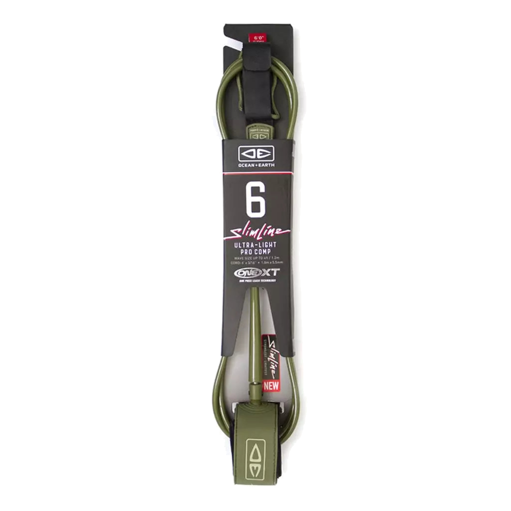 Ocean & Earth Slimline Lightweight Comp One-XT Leash – 6 ft: Olive packaged Slimline leash