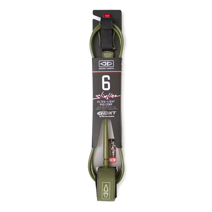 Ocean & Earth Slimline Lightweight Comp One-XT Leash – 6 ft: Olive packaged Slimline leash
