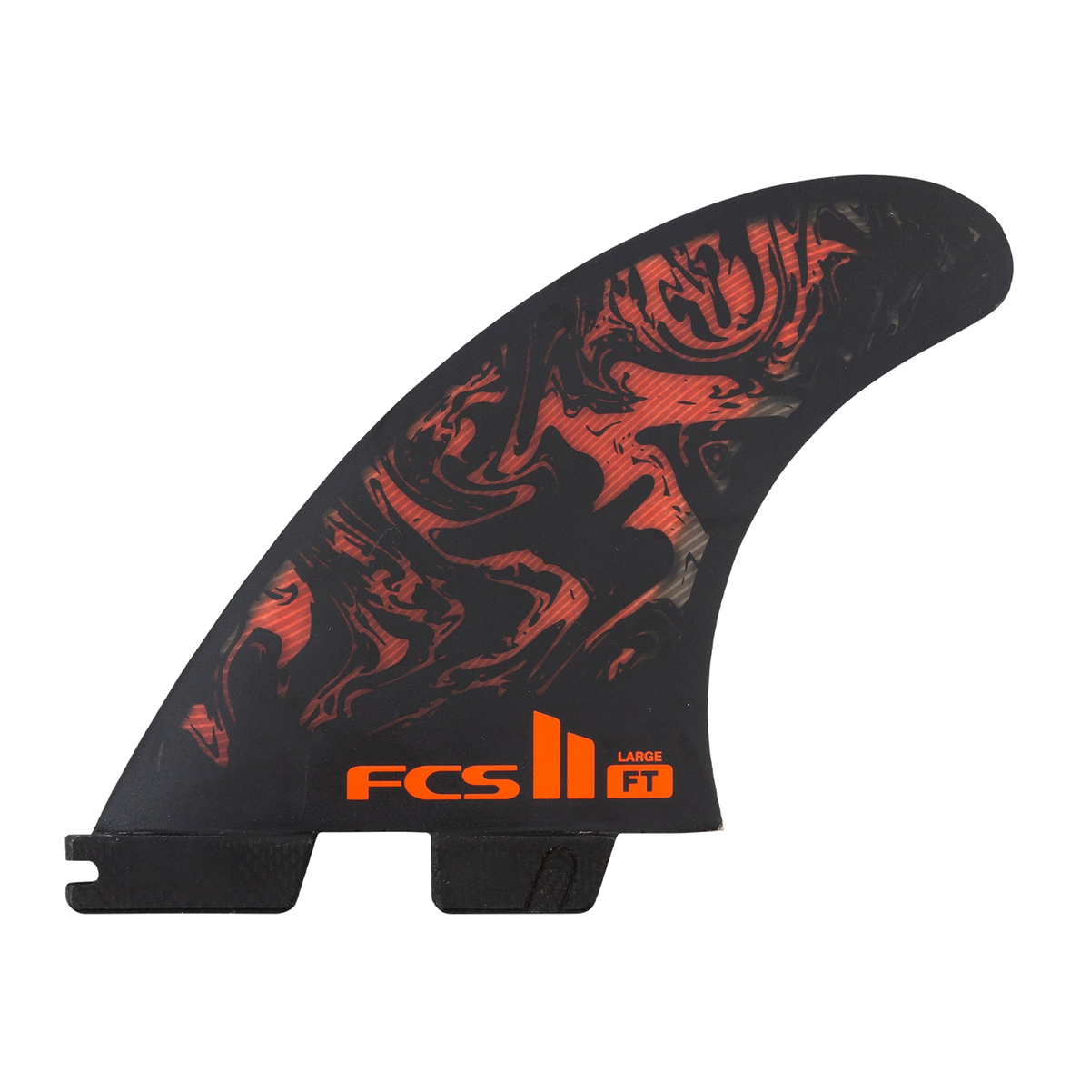 Filipe Toledo FCS II front face with red artwork on a black fin