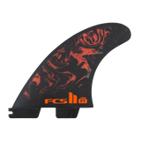 Filipe Toledo FCS II front face with red artwork on a black fin