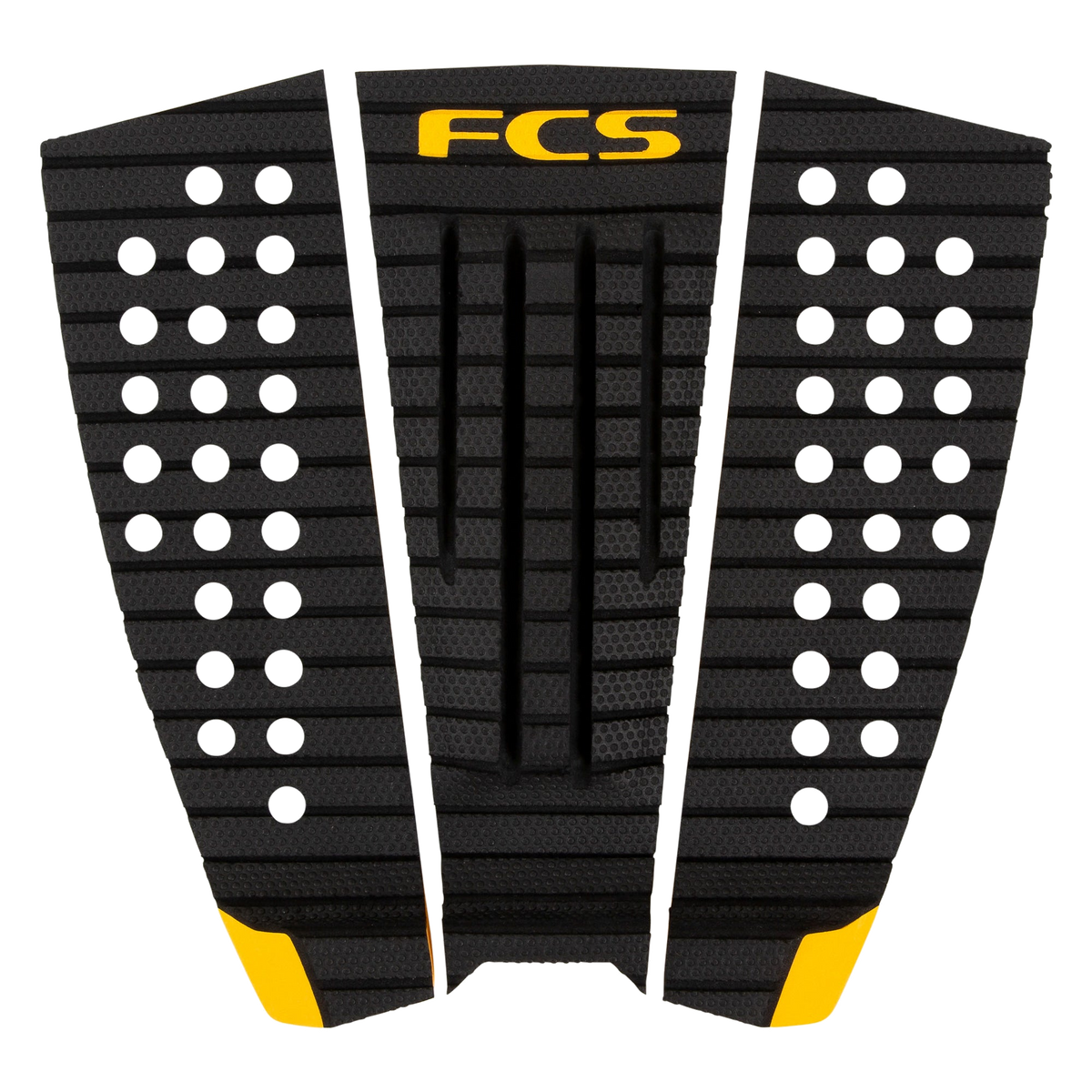 FCS Julian Wilson Treadlite Traction: charcoal and Mango pad with yellow FCS lettering and kick corners