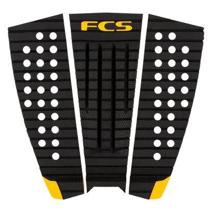 FCS Julian Wilson Treadlite Traction: charcoal and Mango pad with yellow FCS lettering and kick corners