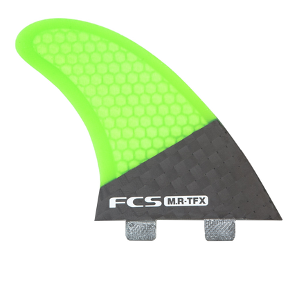 FCS MR-TFX Twin + Stabiliser Fins: carbon and fluorescent MR-TFX twin fin