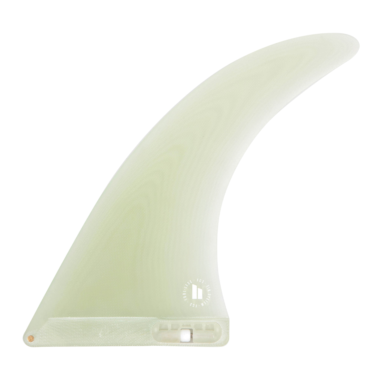 FCS II Clique Longboard Fin - Performance Glass: clear Clique fin showing its pale fibre pattern