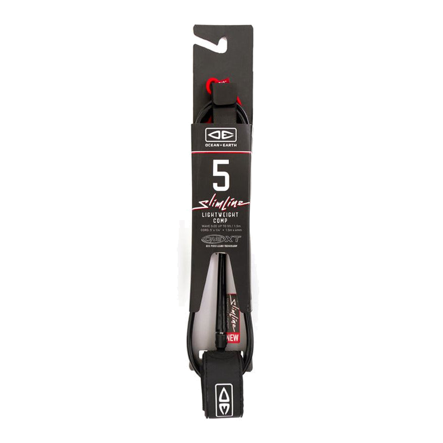 Ocean & Earth Slimline Lightweight Comp One-XT Leash – 5 ft: Black packaged Slimline leash