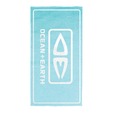 Ocean & Earth Priority Beach Towel: Pale Aqua logo towel laid flat
