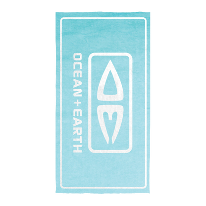 Ocean & Earth Priority Beach Towel: Pale Aqua logo towel laid flat