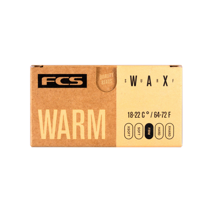 FCS Surf Wax: warm formula packaging, 18–22°C