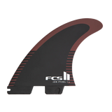 FCS II Pyzel Tri Fins - Performance Core + AirCore: black and Shiraz fin with a red outline and white FCS logo