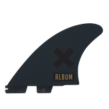 FCS II Album Keel Twin Fin Set - Performance Glass: reverse black keel with Album cross artwork
