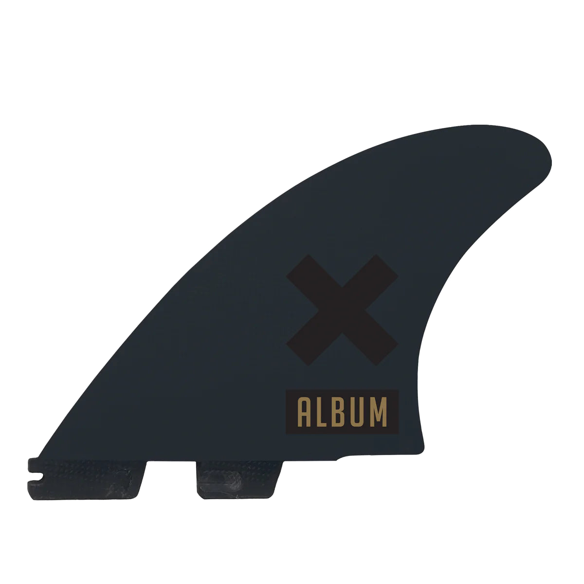 FCS II Album Keel Twin Fin Set - Performance Glass: reverse black keel with Album cross artwork