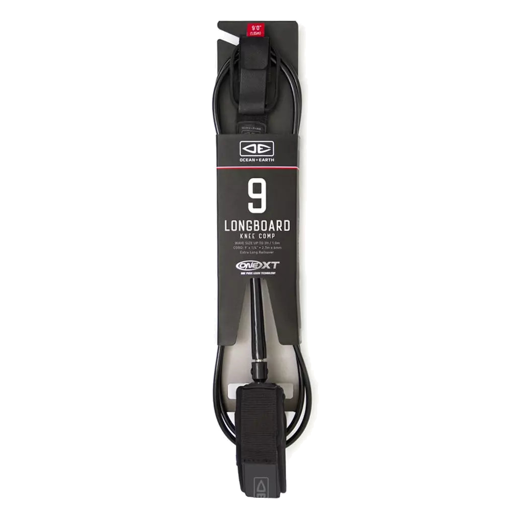 Ocean & Earth Longboard Knee Comp One-XT Leash – 9 ft: Black packaged Knee Comp leash