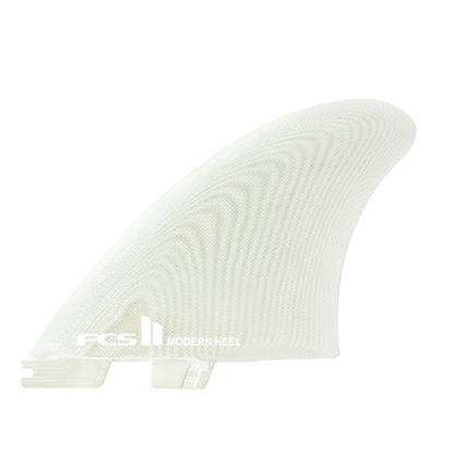 Clear Modern Keel fin showing pale green glass layers and dual mounting tabs