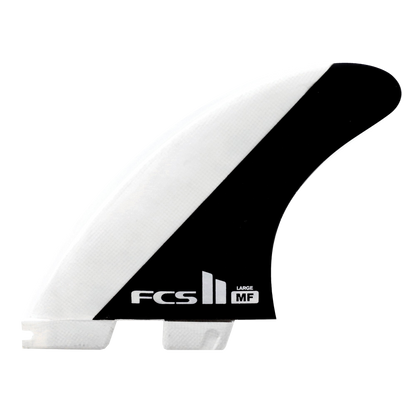 FCS II Mick Fanning Tri Fins - Performance Core: black and White fin with a diagonal black panel