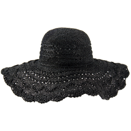 Ocean & Earth Ladies Filly Floppy Cane Hat: Black woven floppy-brim hat