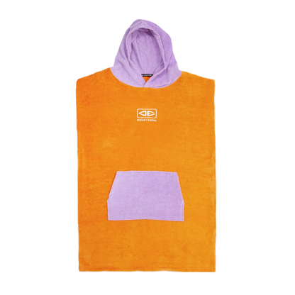 Ocean & Earth Youth Hooded Poncho: Orange youth poncho with Lavender hood and pocket