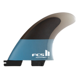 FCS II Performer Quad Fins - Performance Core: tranquil Blue side fin from the quad setup