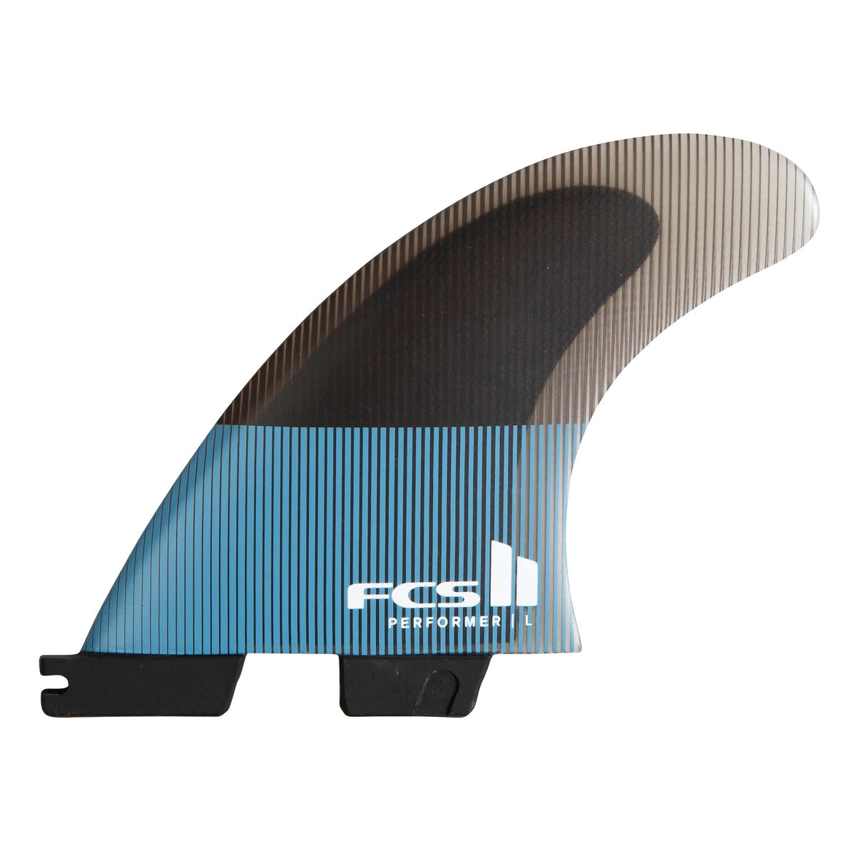 FCS II Performer Quad Fins - Performance Core: tranquil Blue side fin from the quad setup