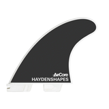 FCS II Hayden Shapes Tri-Quad Fin Set - Performance Core + AirCore: reverse black face with white Haydenshapes lettering