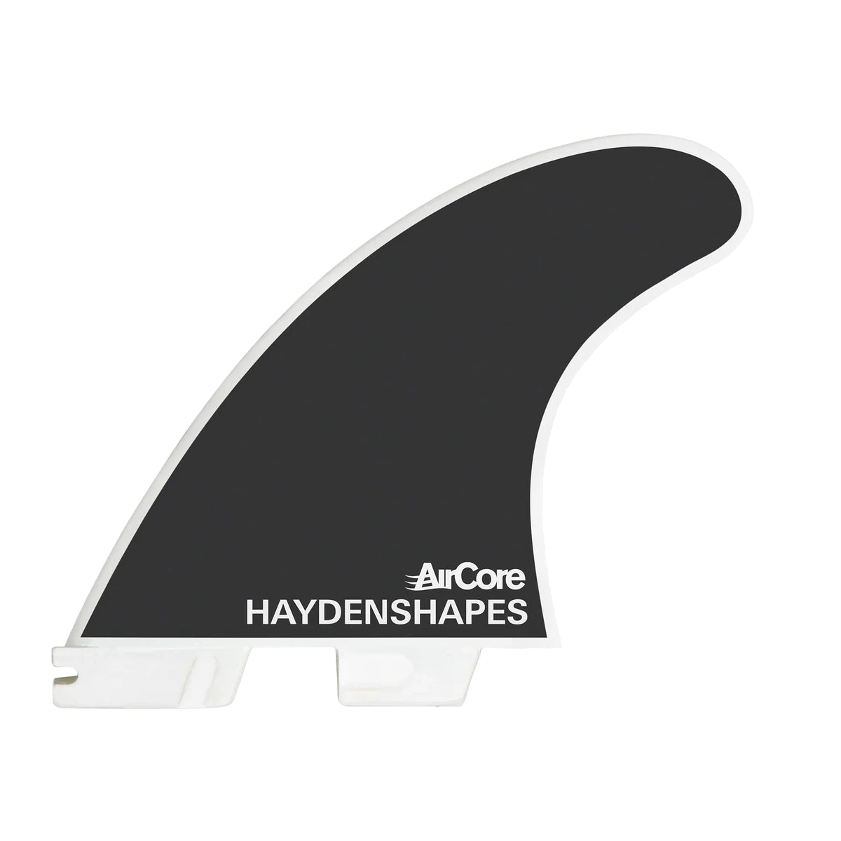 FCS II Hayden Shapes Tri-Quad Fin Set - Performance Core + AirCore: reverse black face with white Haydenshapes lettering