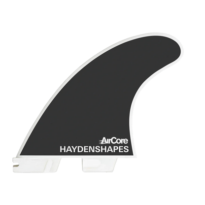 FCS II Hayden Shapes Tri-Quad Fin Set - Performance Core + AirCore: reverse black face with white Haydenshapes lettering
