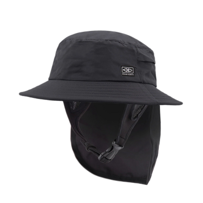 Ocean & Earth Indo Stiff Peak Surf Hat: Black stiff-peak hat with neck flap
