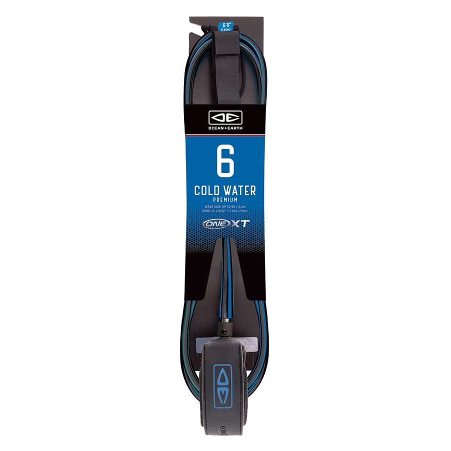 Ocean & Earth Cold Water Premium One-XT Leash – 6 ft: Blue packaged Cold Water Premium leash