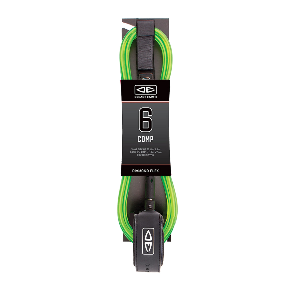Ocean & Earth Diamond Flex Comp Leash – 6 ft: Lime packaged leash